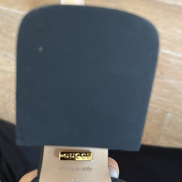 Gucci Black Leather Mules with Gold Accents - Picture 4 of 5